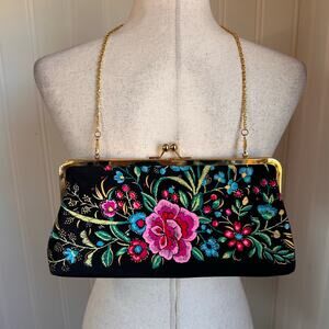 Vintage 90s/Y2K Fairy Black Floral Shoulder Purse OS